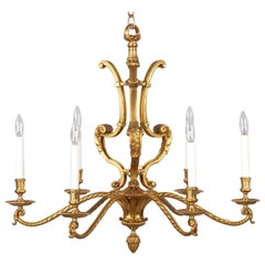 French Midcentury Gilded Metal 6-Light Chandelier, 1950s