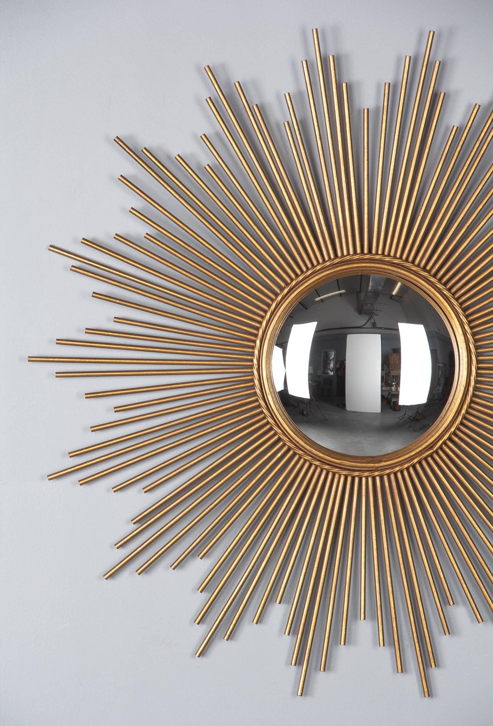 French Gilded Metal Sunburst Mirror, Late 20th Century 7