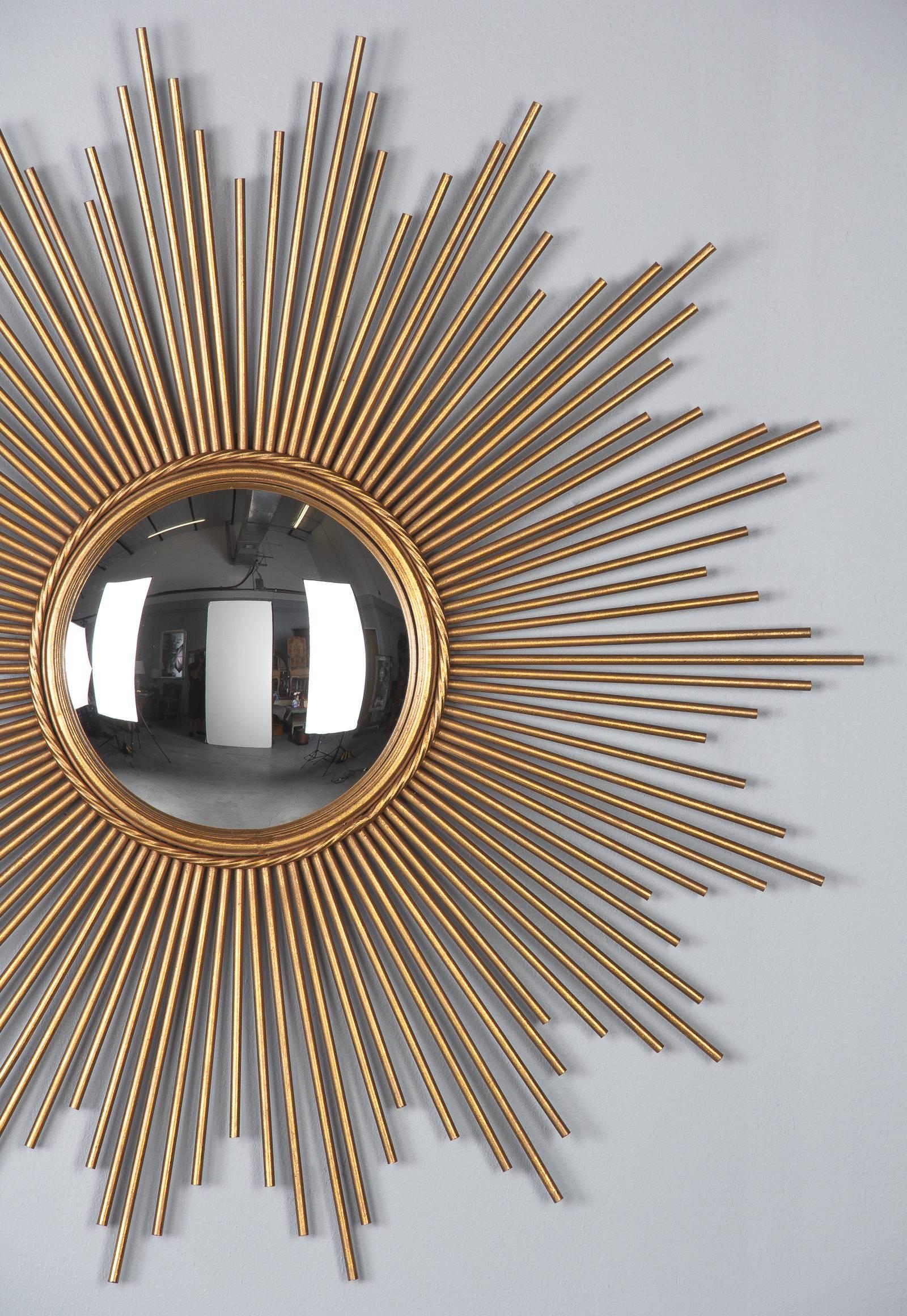 French Gilded Metal Sunburst Mirror, Late 20th Century 8