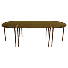 French Midcentury Gilt Bronze Faux Bamboo 3 Part Coffee Table by Maison Baguès