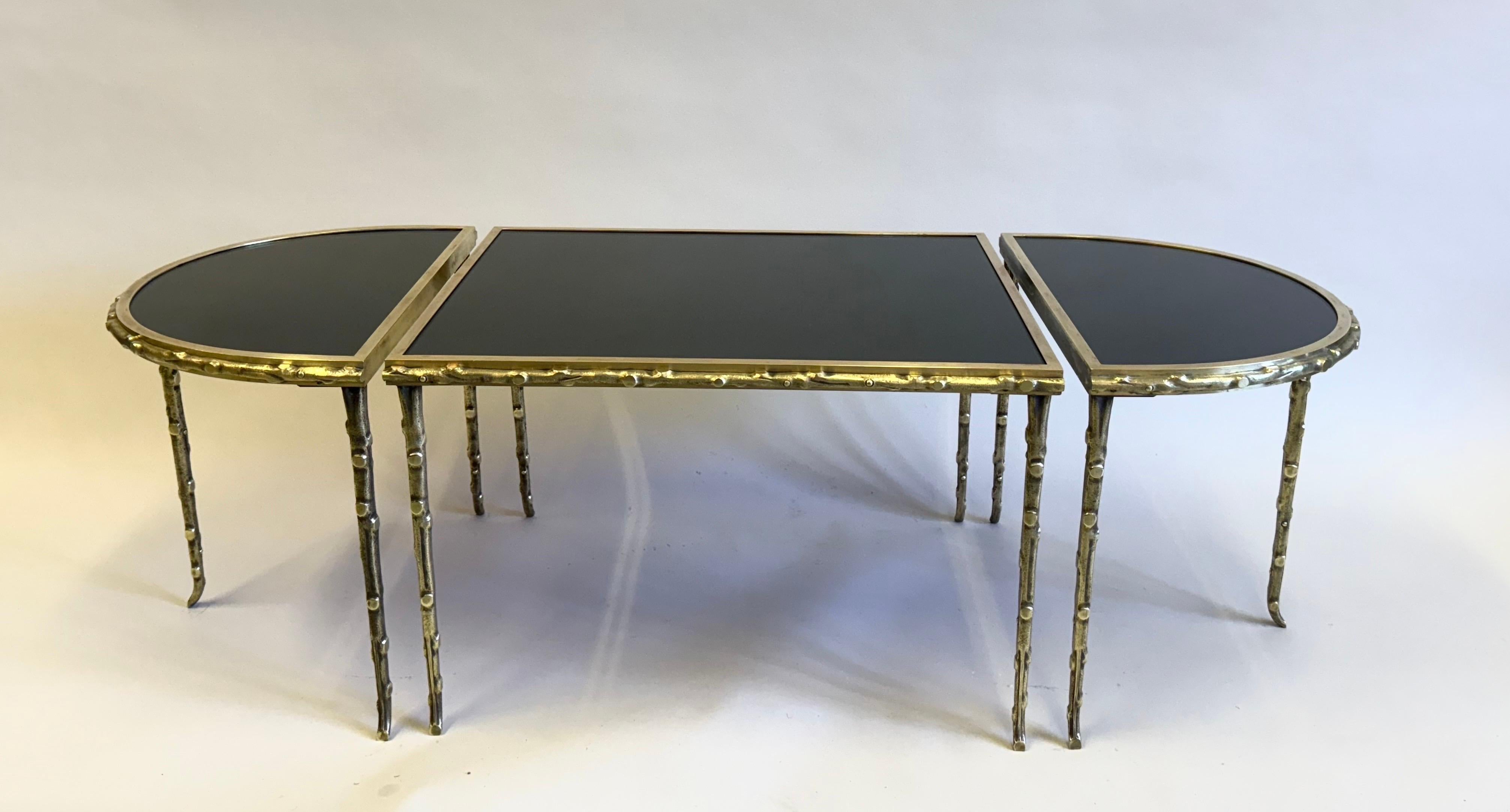 Französisch Midcentury Vergoldete Bronze Faux  Couchtisch aus Bambus und Opal, Maison Bagues (Moderne der Mitte des Jahrhunderts) im Angebot