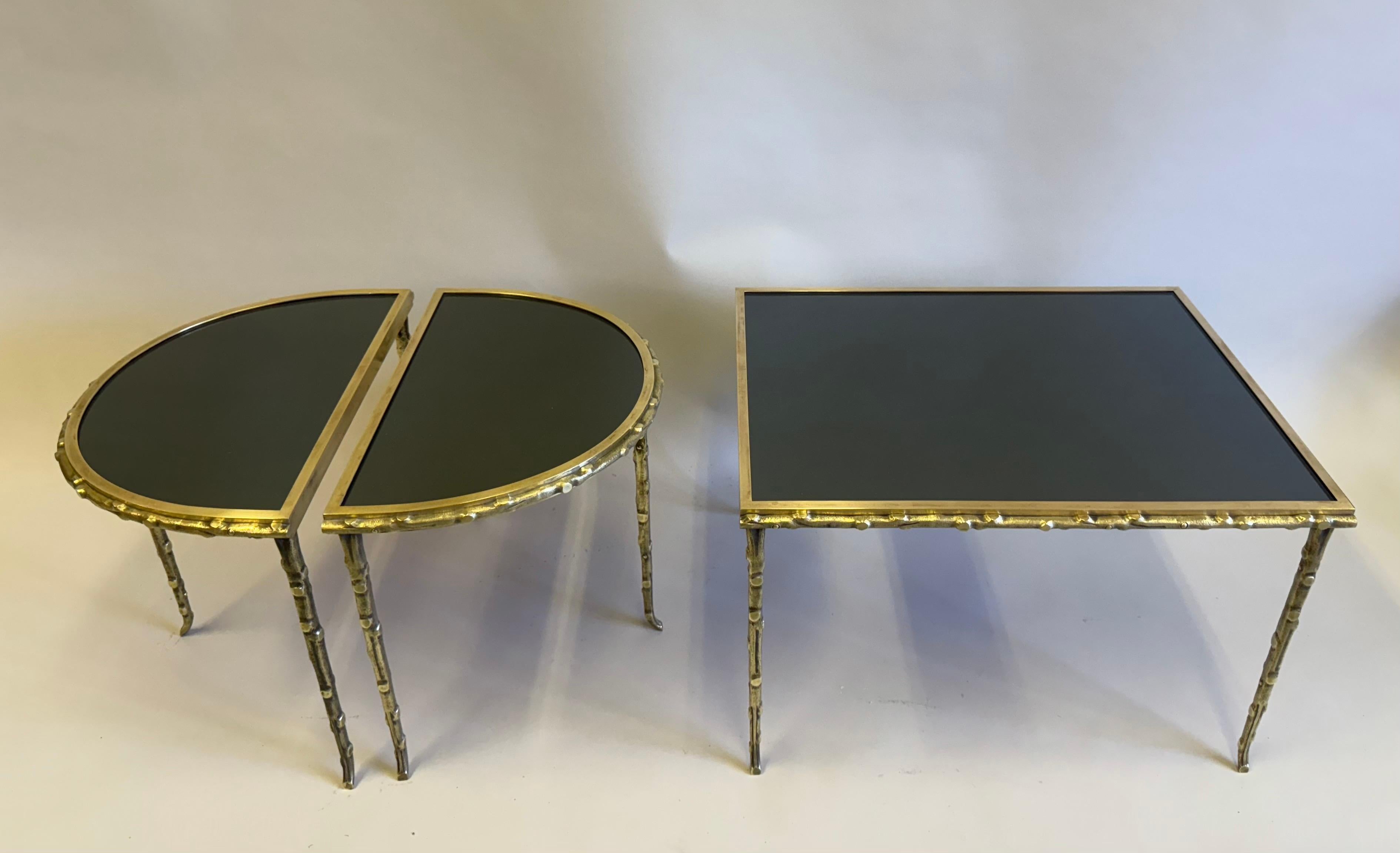 Französisch Midcentury Vergoldete Bronze Faux  Couchtisch aus Bambus und Opal, Maison Bagues (Messing) im Angebot