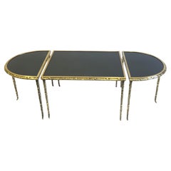French Midcentury Gilt Bronze Faux  Bamboo & Opaline Coffee Table, Maison Bagues