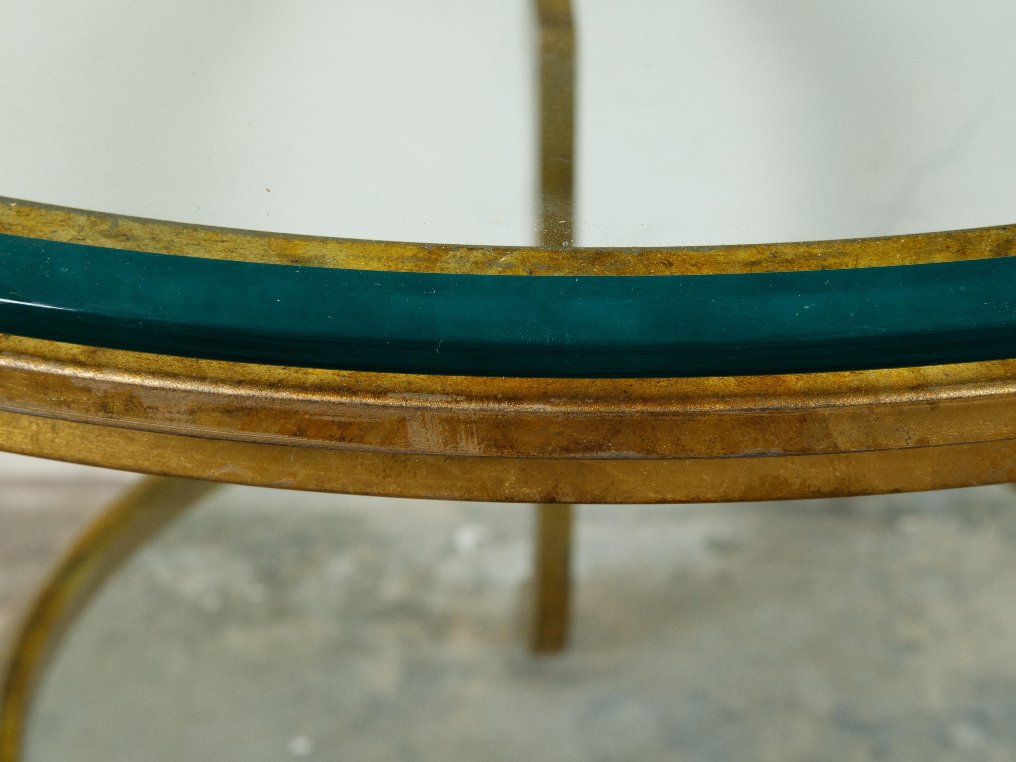 French Midcentury Gilt Iron Center Table with Glass Top and Scrolling Legs 5
