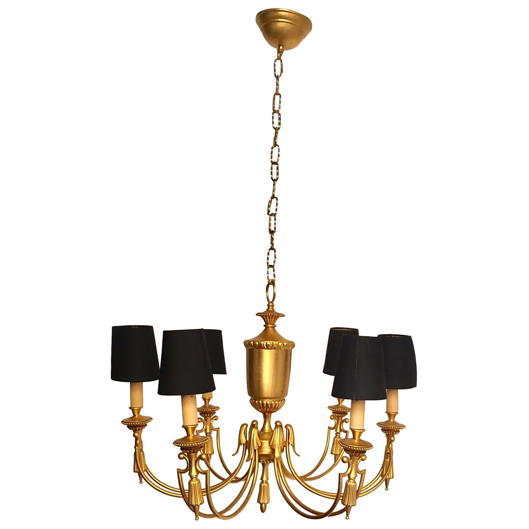 French Midcentury Gilt Metal Maison Jansen Style Chandelier For Sale