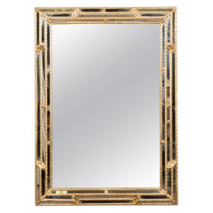 French Midcentury Gilt Pareclose Mirror with Petite Angled Diamond Motifs