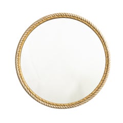 French Midcentury Giltwood Circular Mirror with Braided Frame