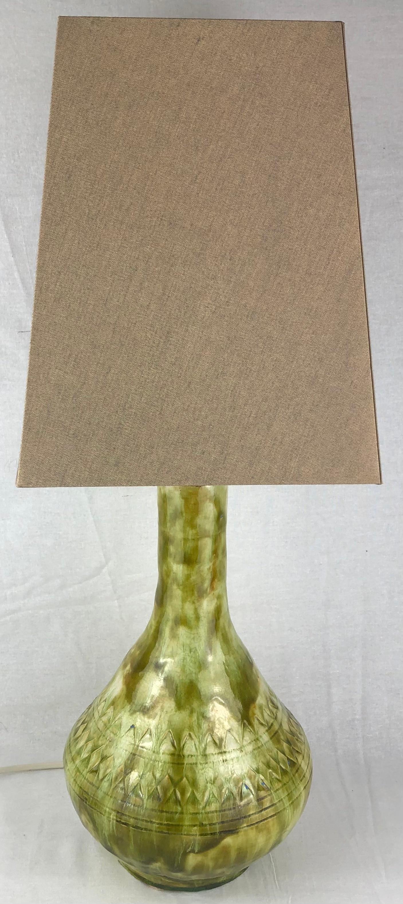 Hand-Crafted French Midcentury Glazed Ceramic Table Lamp For Sale