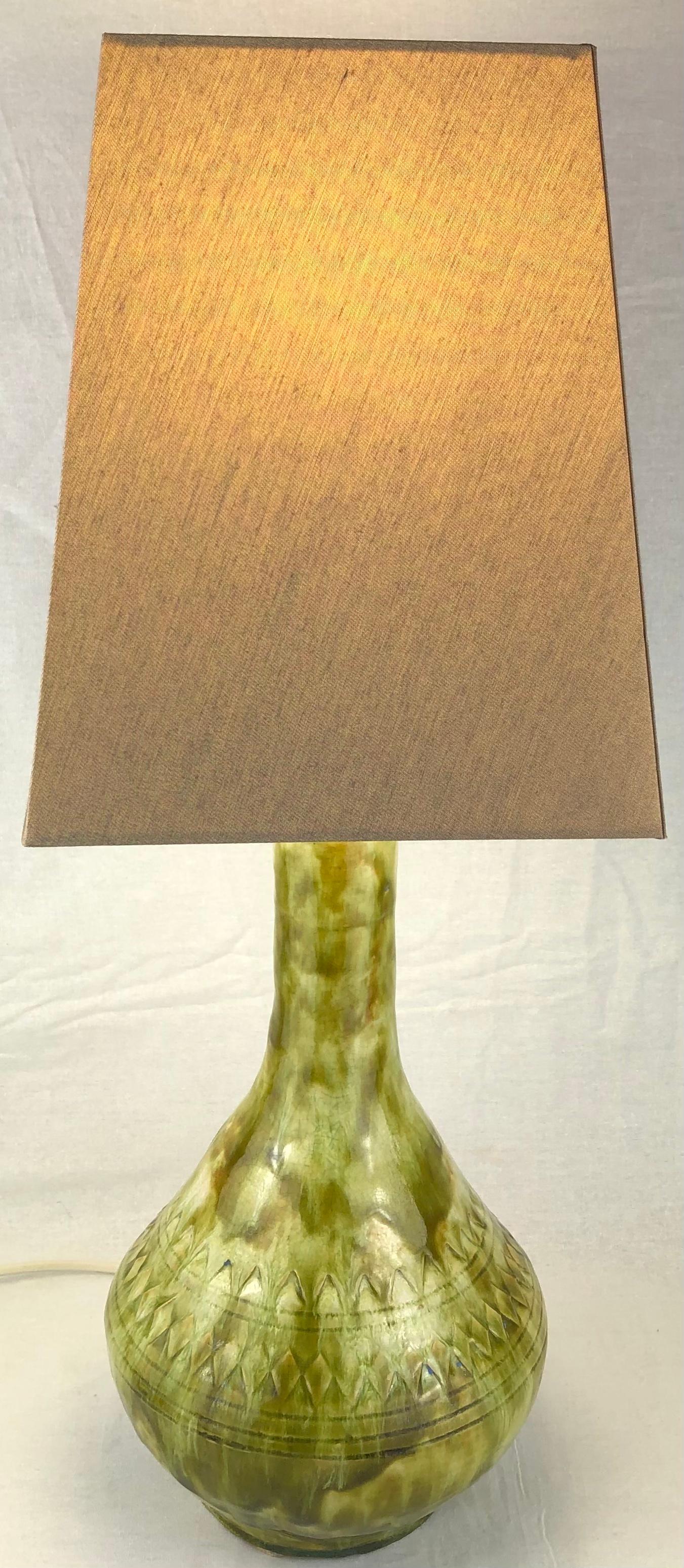 French Midcentury Glazed Ceramic Table Lamp In Good Condition For Sale In Miami, FL
