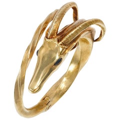 French Midcentury Gold Bracelet of Ibex Motif