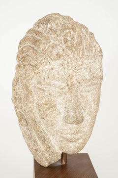 French Midcentury Granite Bust on Wood Base, Signed