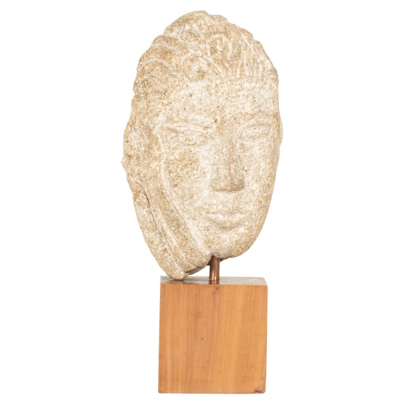 French Midcentury Granite Bust on Wood Base, Signed