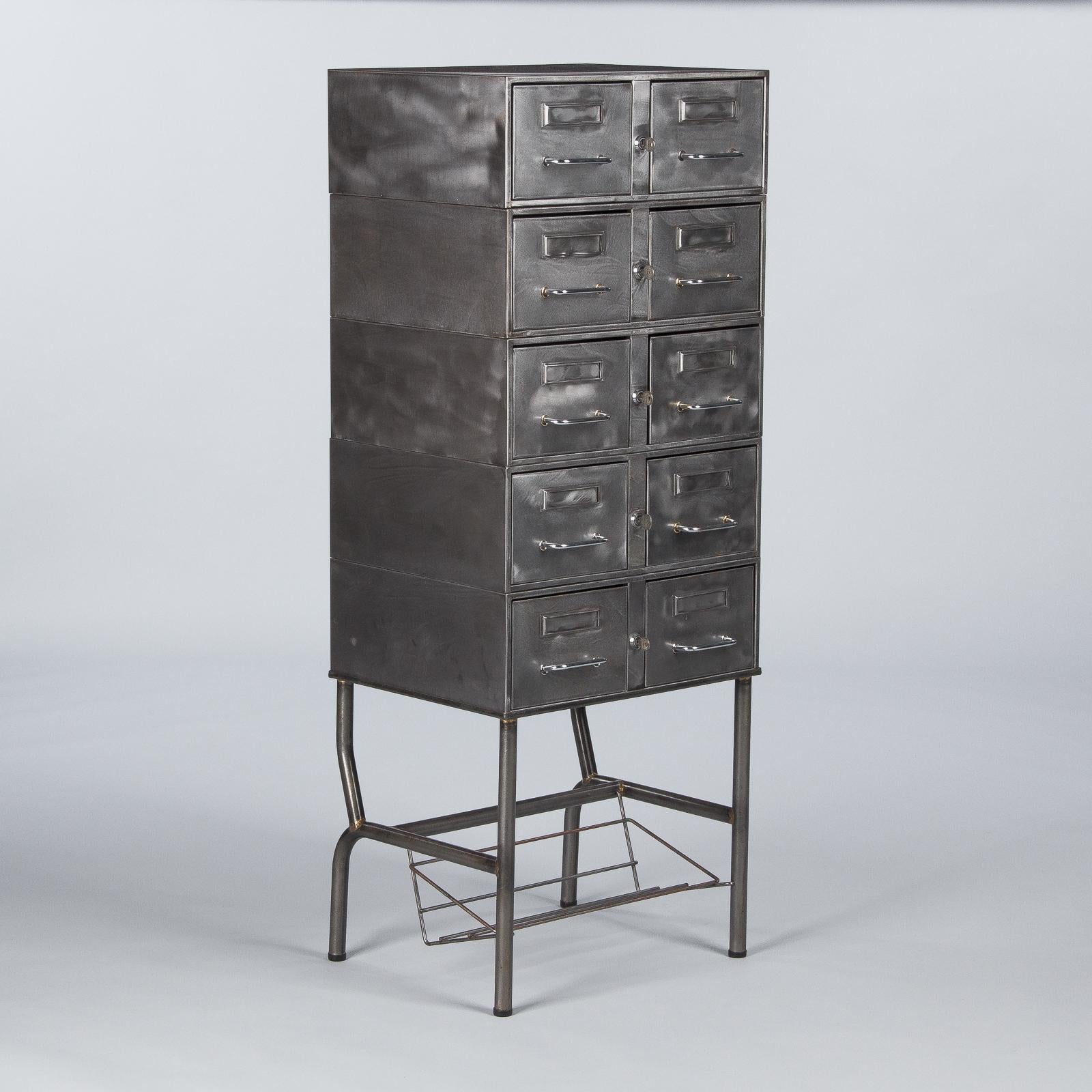 French Midcentury Industrial Polished Steel File Cabinet, 1950s 6