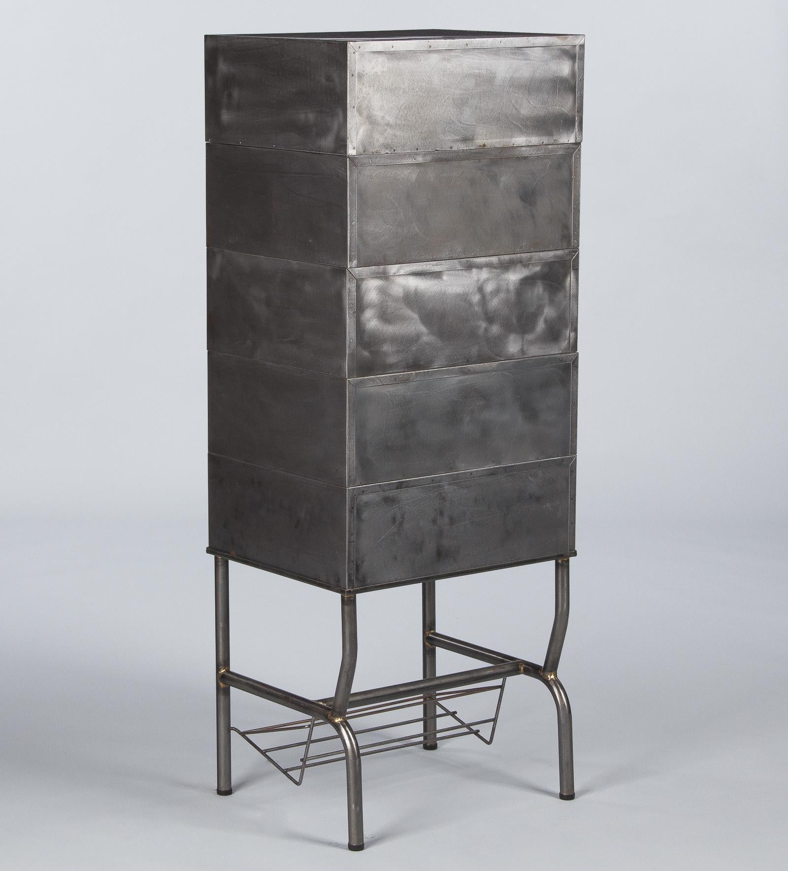 French Midcentury Industrial Polished Steel File Cabinet, 1950s 9
