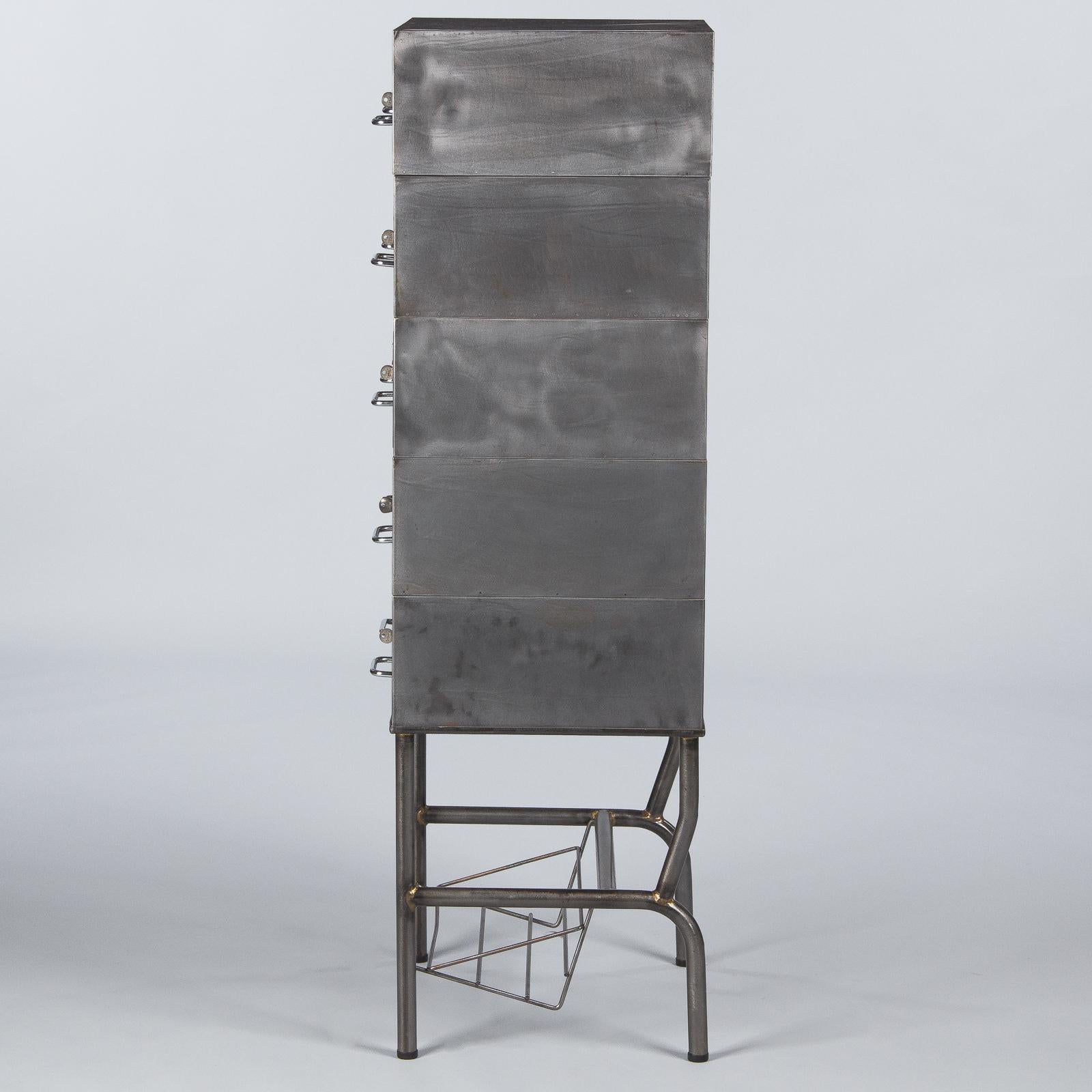 French Midcentury Industrial Polished Steel File Cabinet, 1950s 10