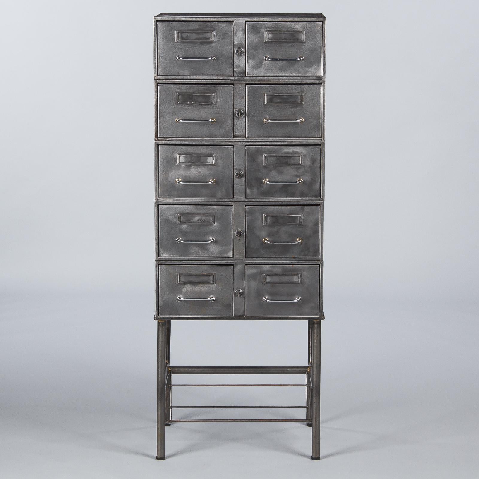 French Midcentury Industrial Polished Steel File Cabinet, 1950s 14