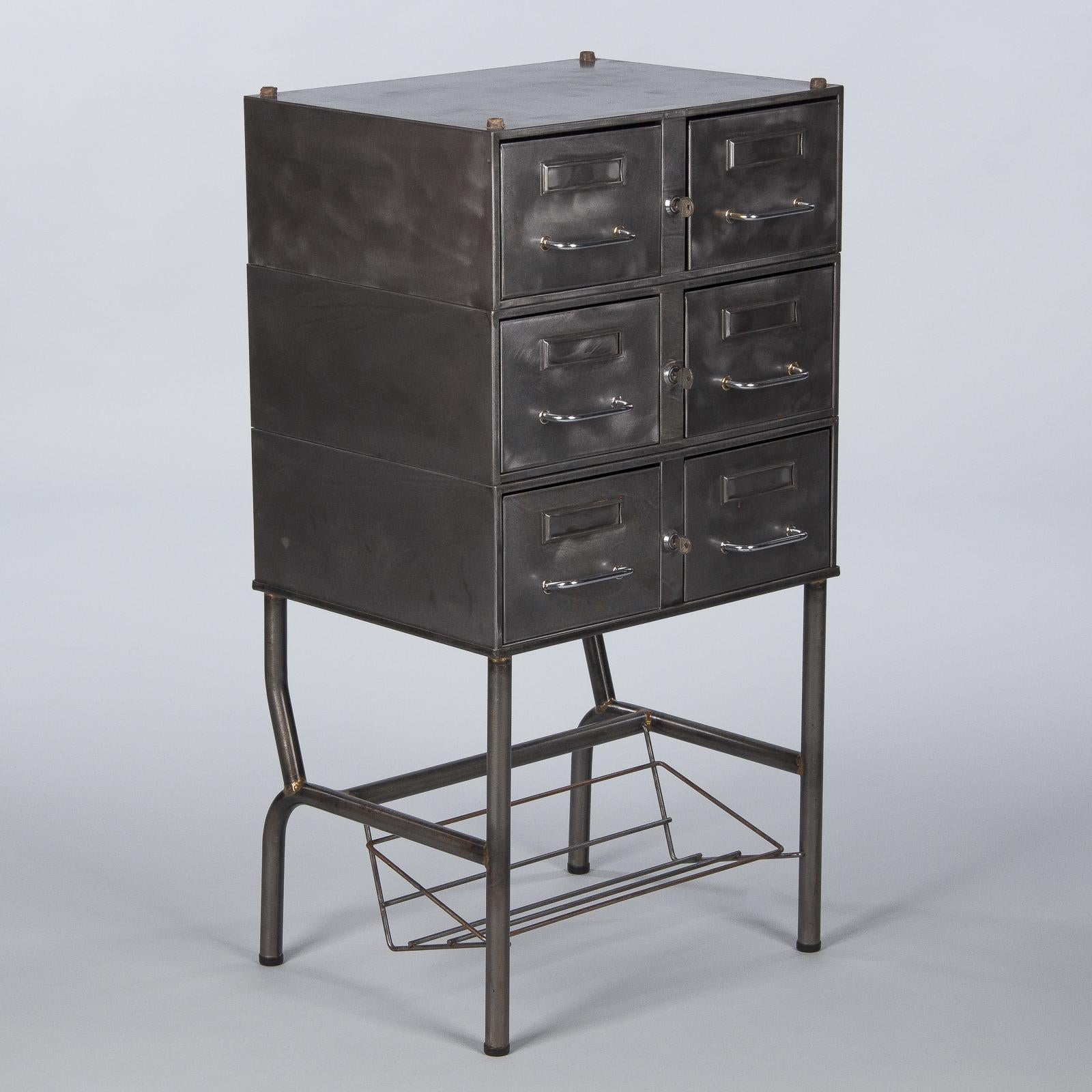 French Midcentury Industrial Polished Steel File Cabinet, 1950s 3