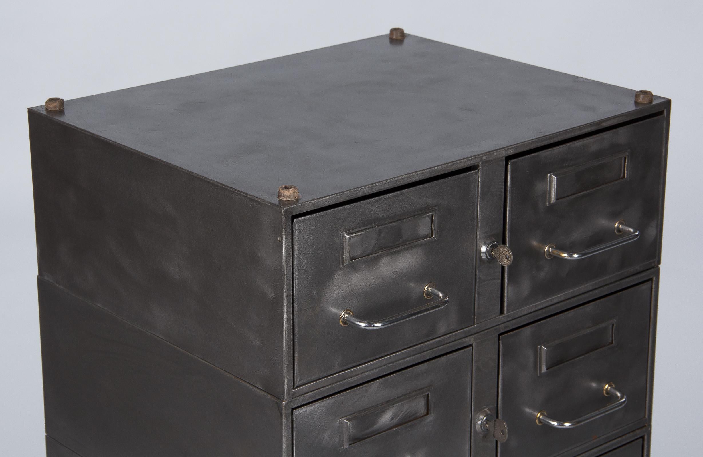 French Midcentury Industrial Polished Steel File Cabinet, 1950s 4