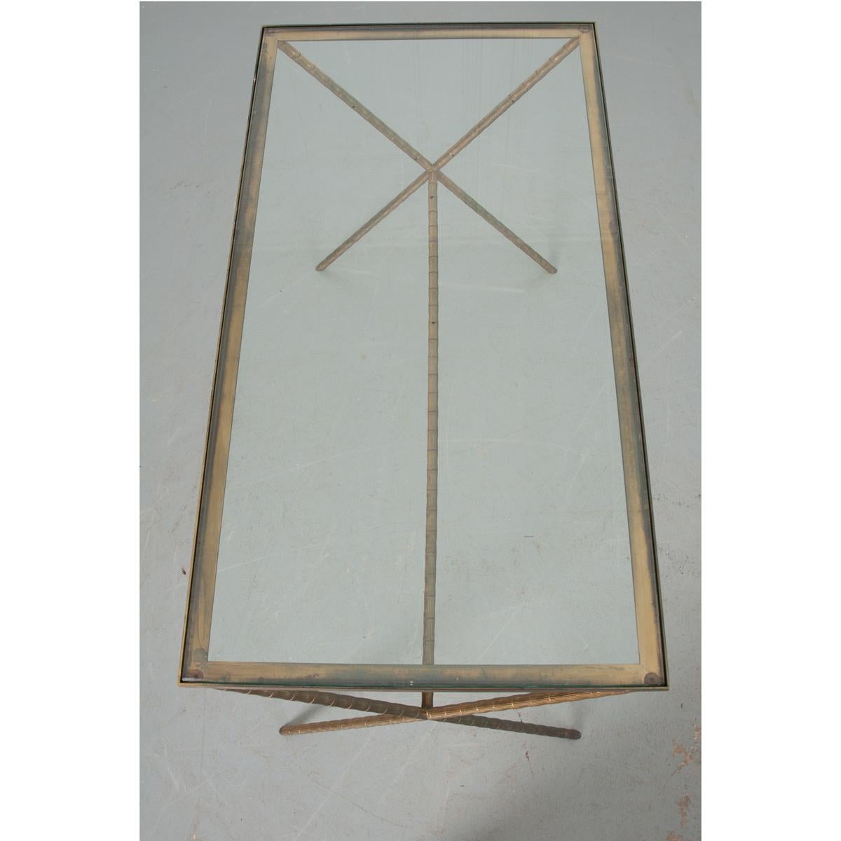Hollywood Regency French Midcentury Jansen Style Faux Bamboo Brass Table