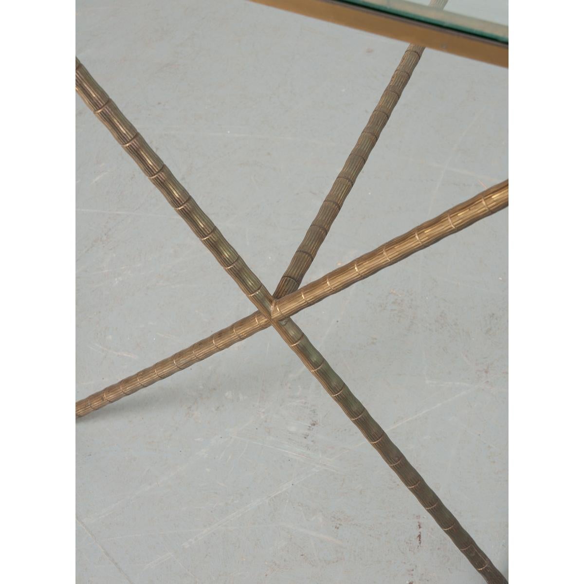 Cast French Midcentury Jansen Style Faux Bamboo Brass Table