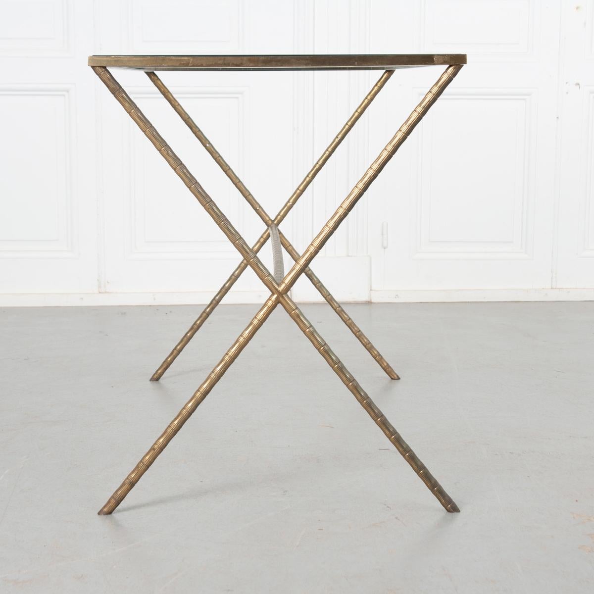 French Midcentury Jansen Style Faux Bamboo Brass Table In Good Condition In Baton Rouge, LA