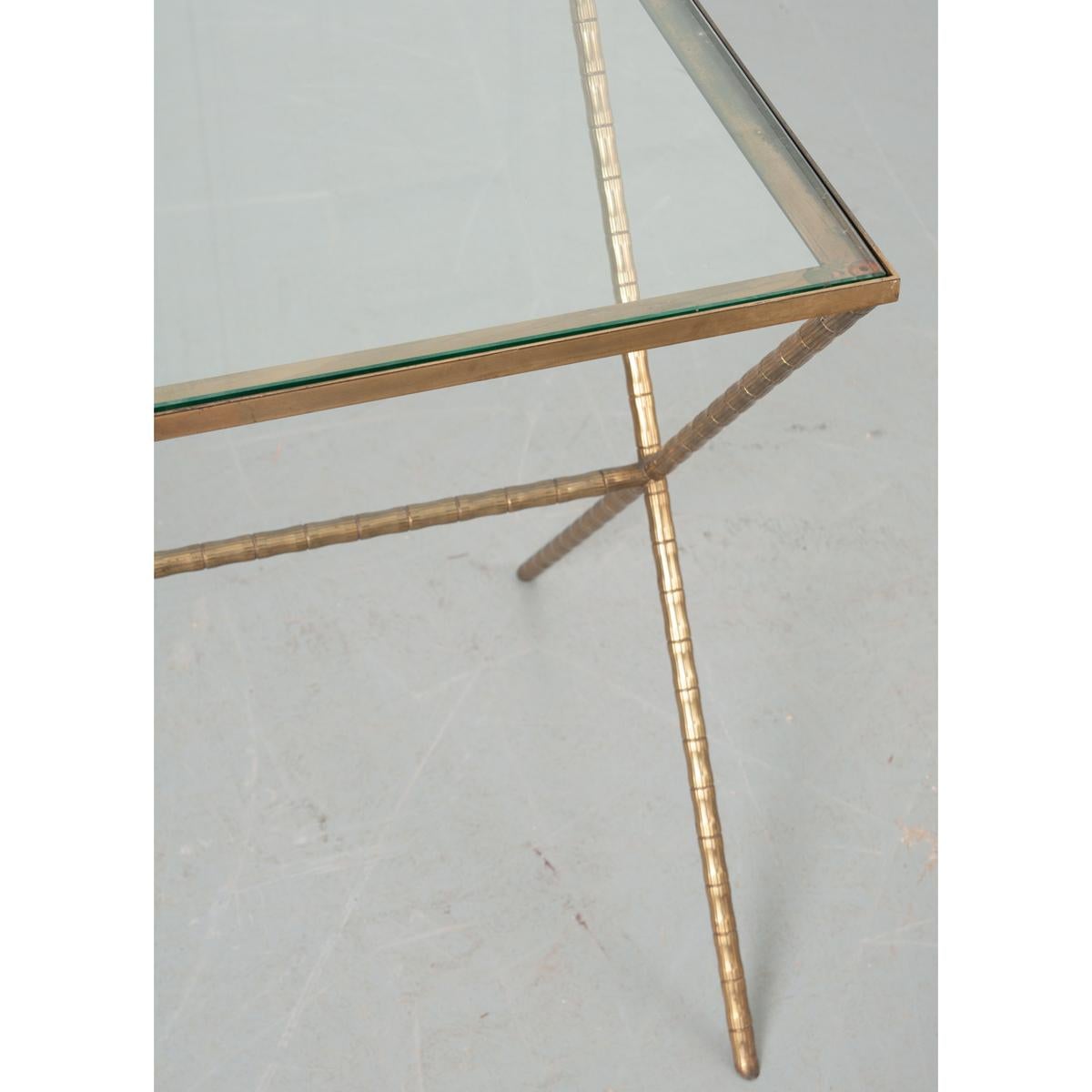 French Midcentury Jansen Style Faux Bamboo Brass Table 1