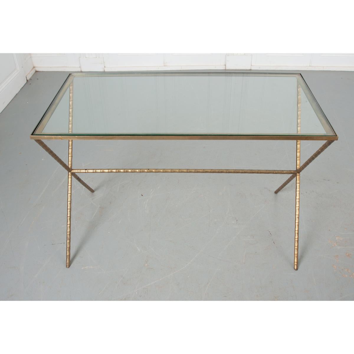 French Midcentury Jansen Style Faux Bamboo Brass Table 2