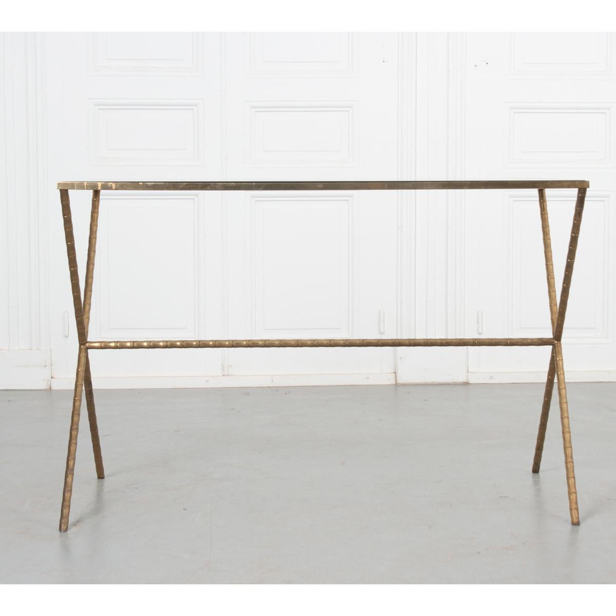 French Midcentury Jansen Style Faux Bamboo Brass Table 3