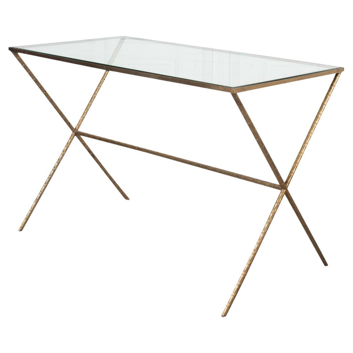 French Midcentury Jansen Style Faux Bamboo Brass Table