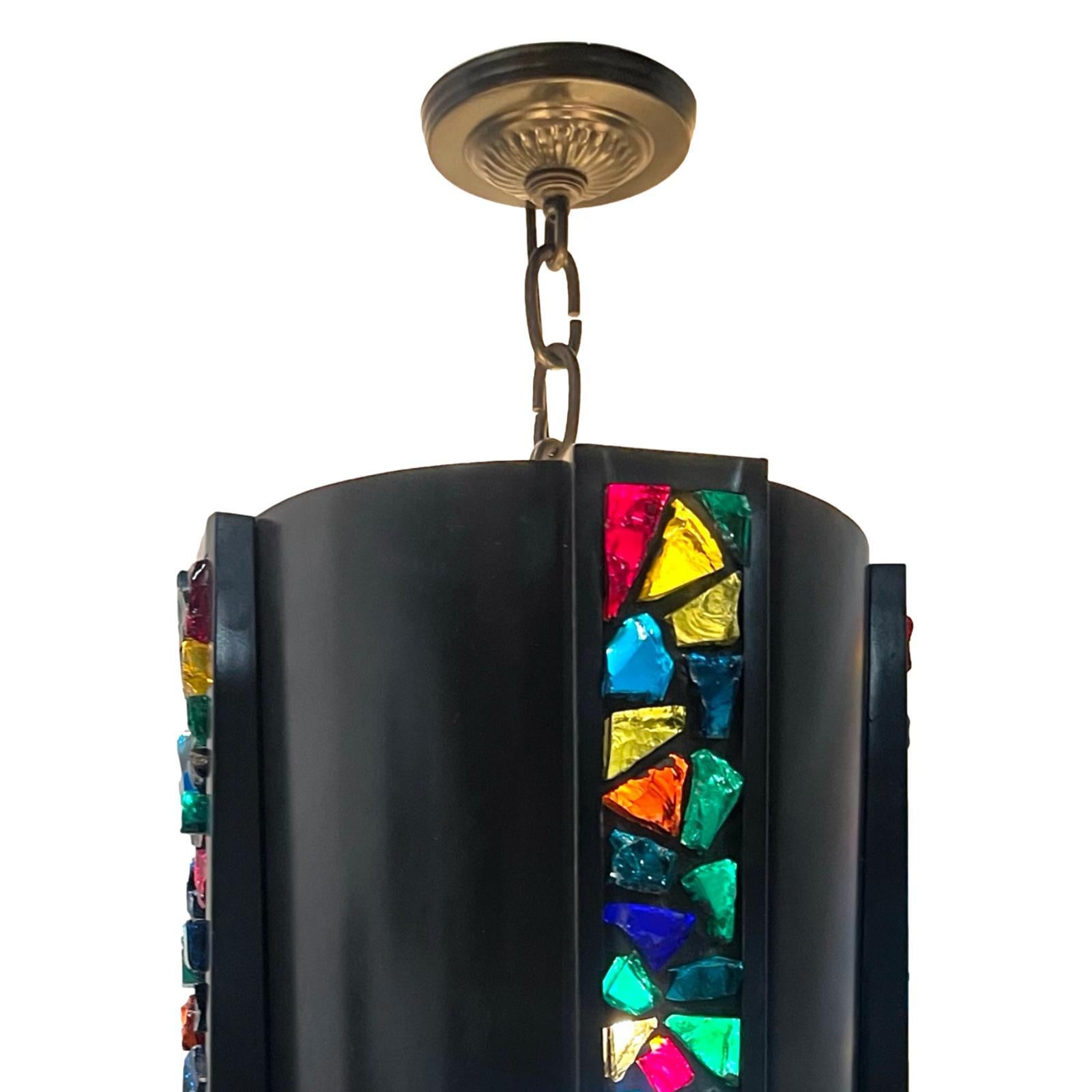 Mid-20th Century French Midcentury Lantern with Glass Insets For Sale
