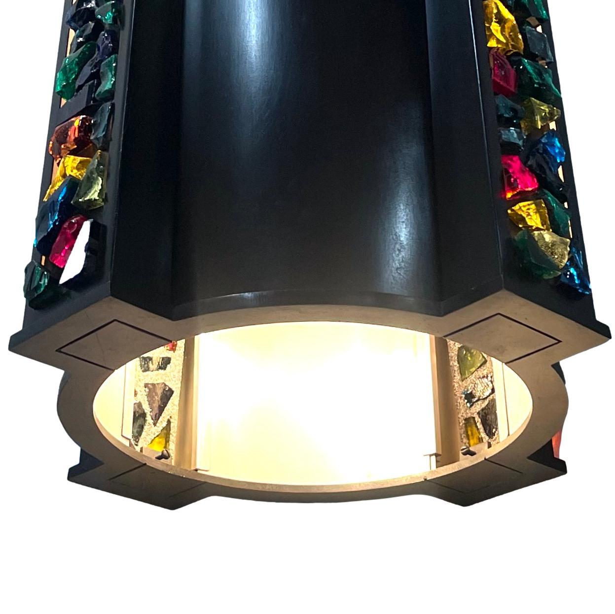 French Midcentury Lantern with Glass Insets For Sale 1