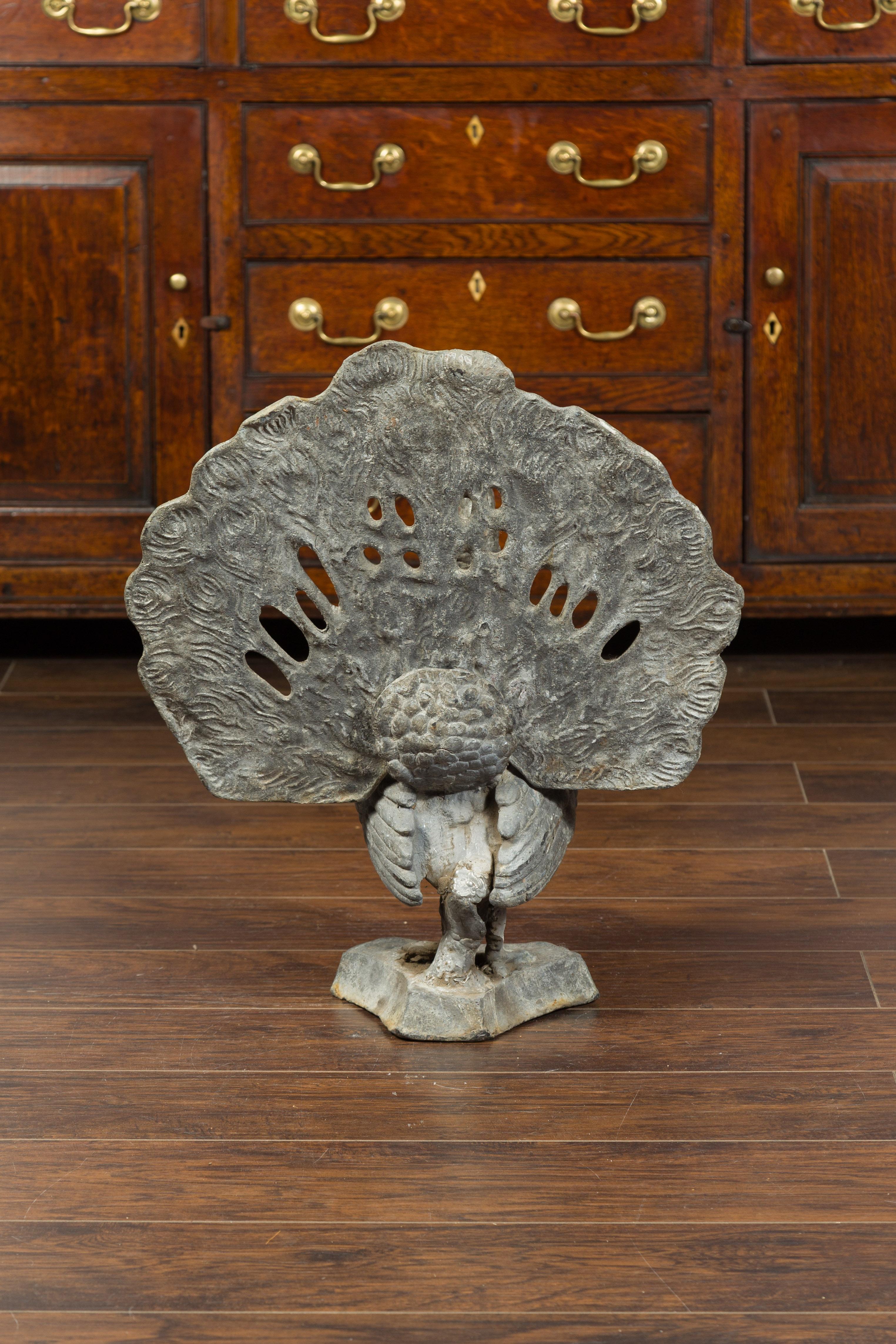 French Midcentury Lead Peacock Sculpture with Fully Open Removable Tail For Sale 5