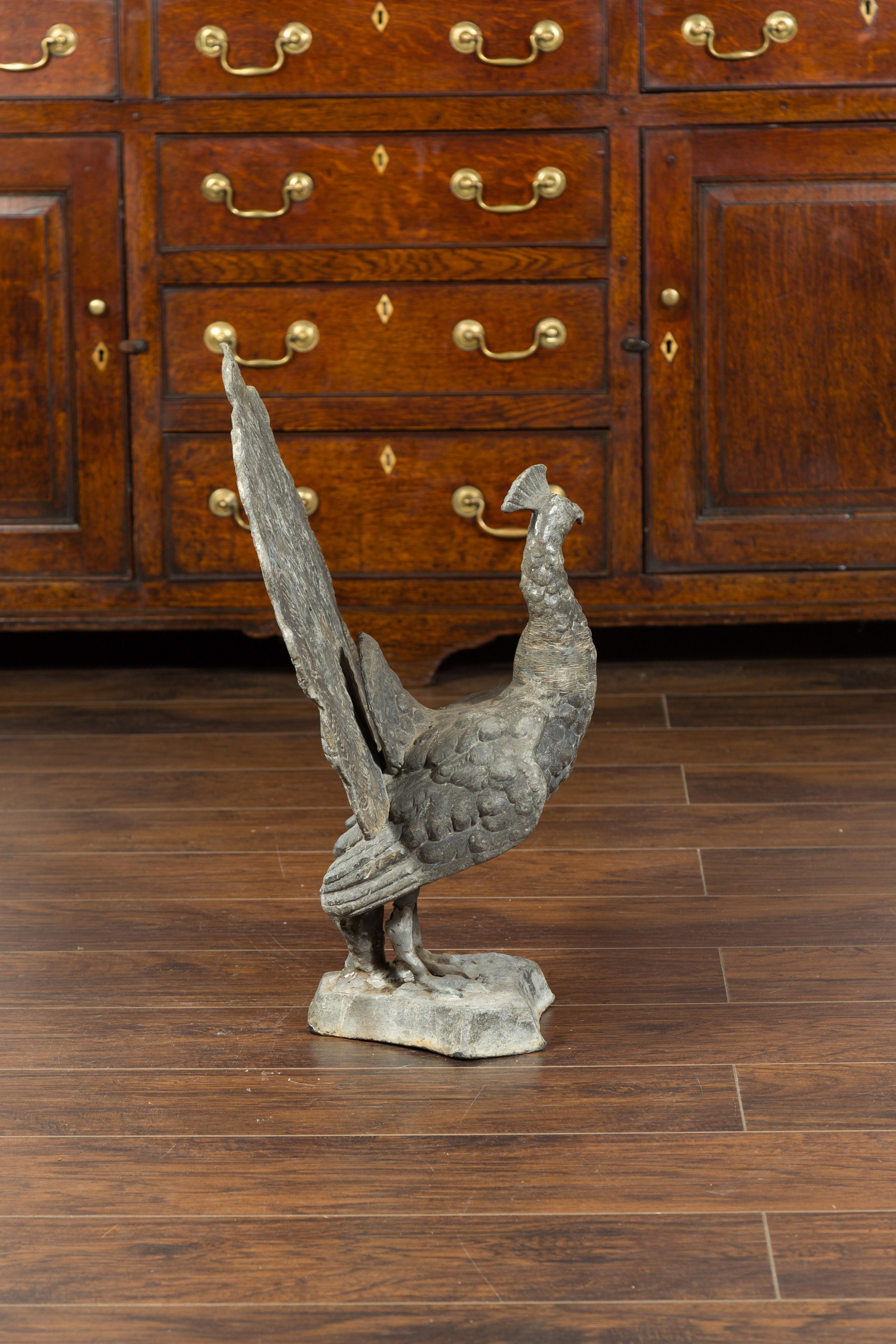 French Midcentury Lead Peacock Sculpture with Fully Open Removable Tail For Sale 4