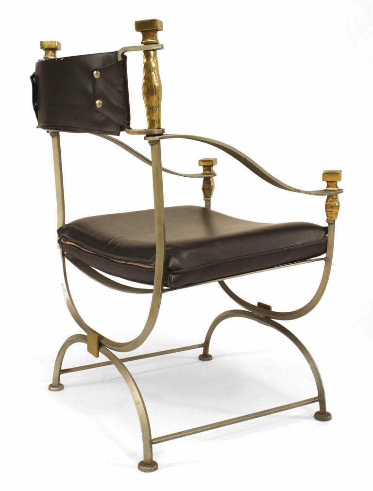 French Midcentury Leather Campaign Chair at 1stDibs