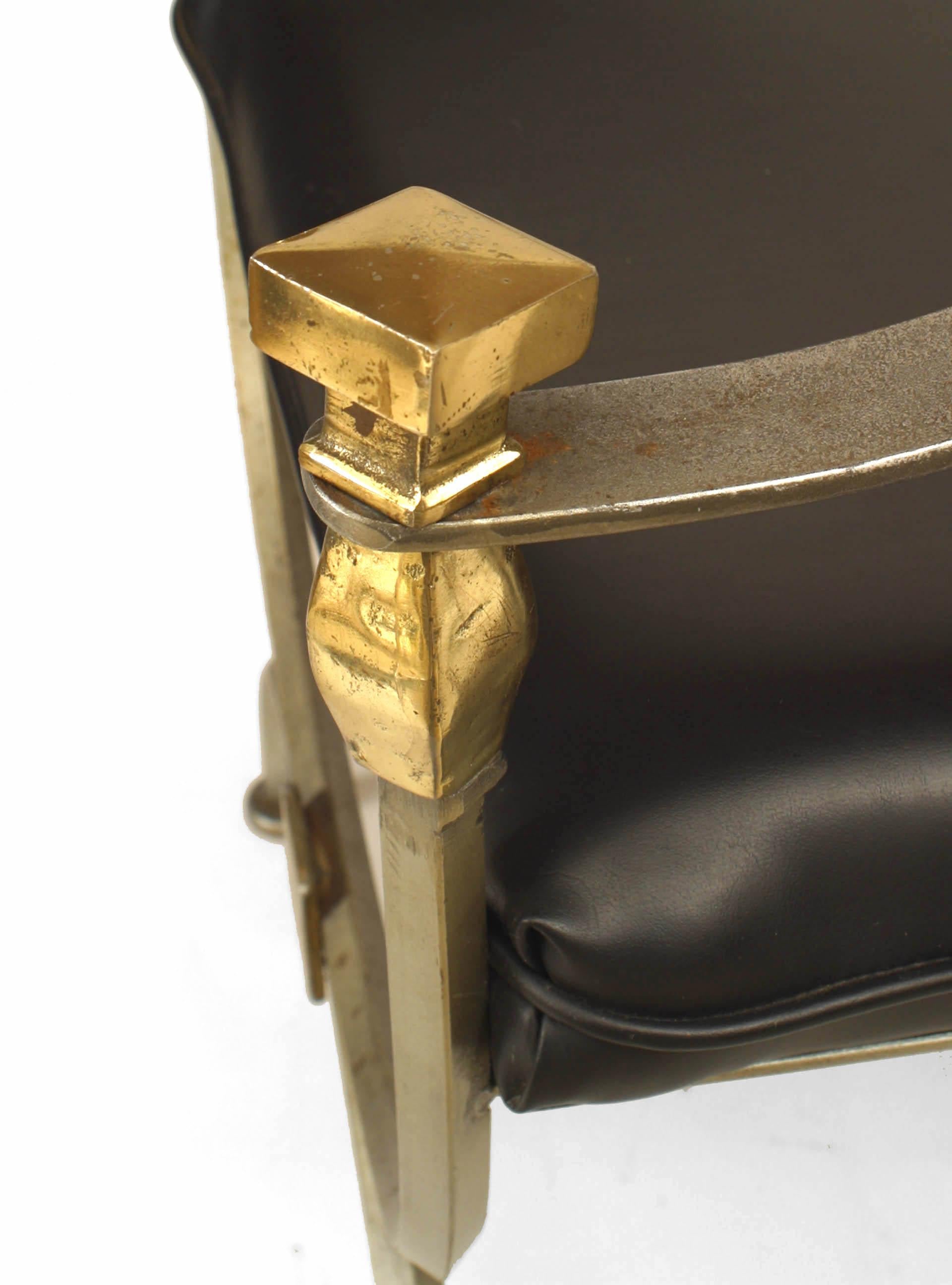 Mid-20th Century French Midcentury Leather Campaign Chair