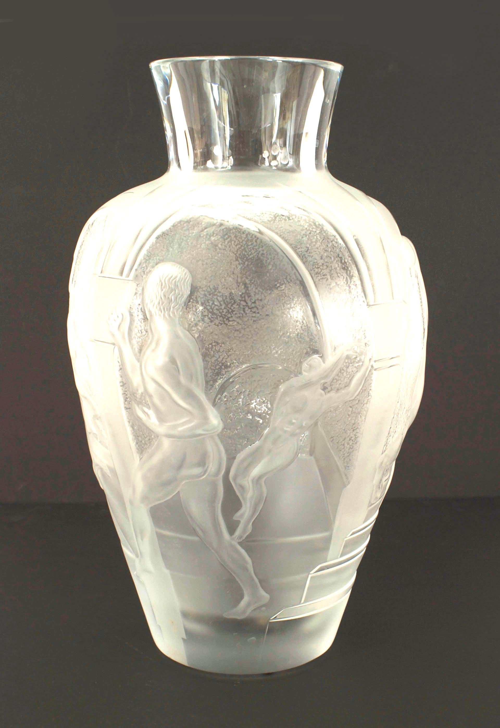 Mid-Century Modern French Mid-Century Lalique Frosted Glass Vase For Sale