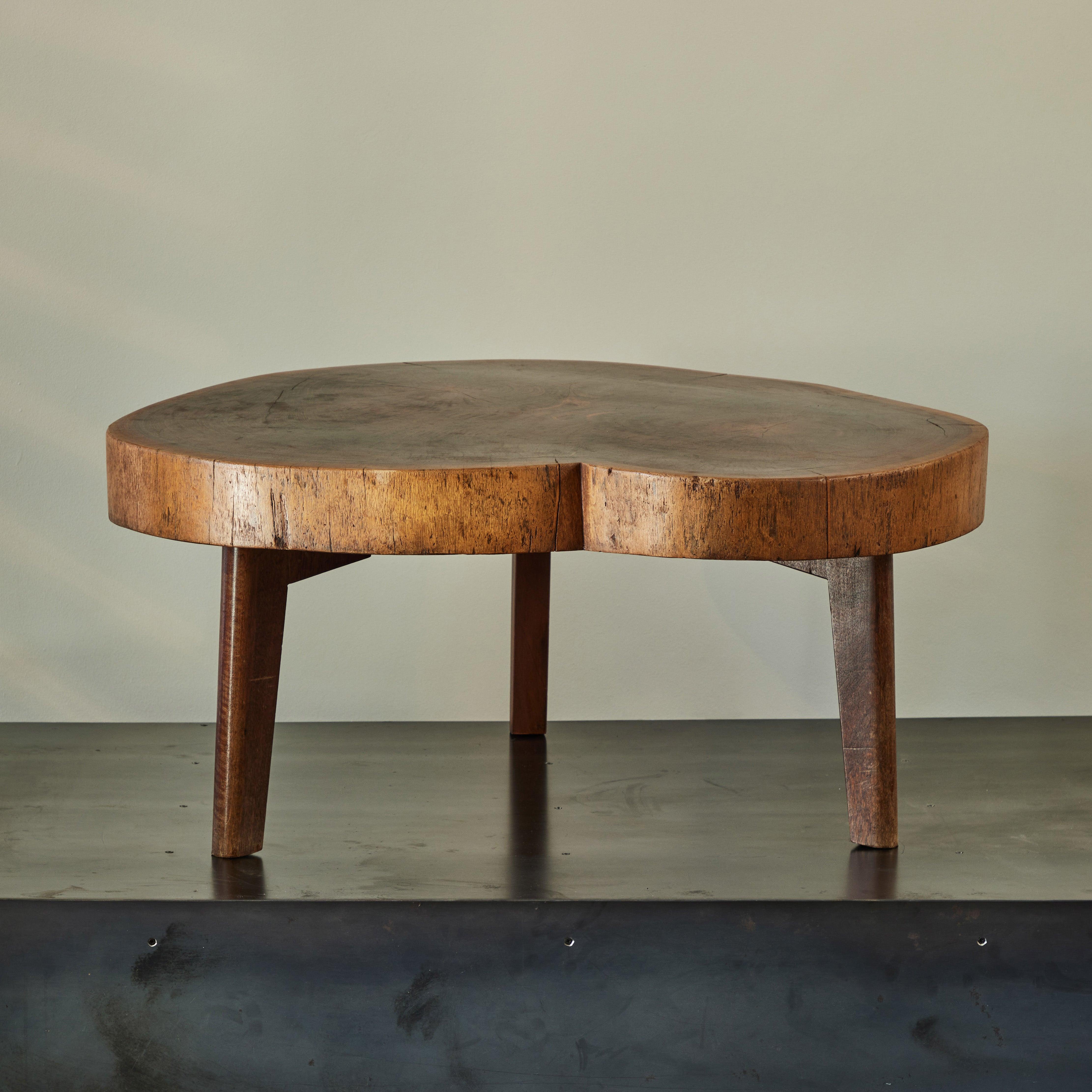 French Mid-Century Live Edge Wood Coffee Table In Good Condition In Los Angeles, CA