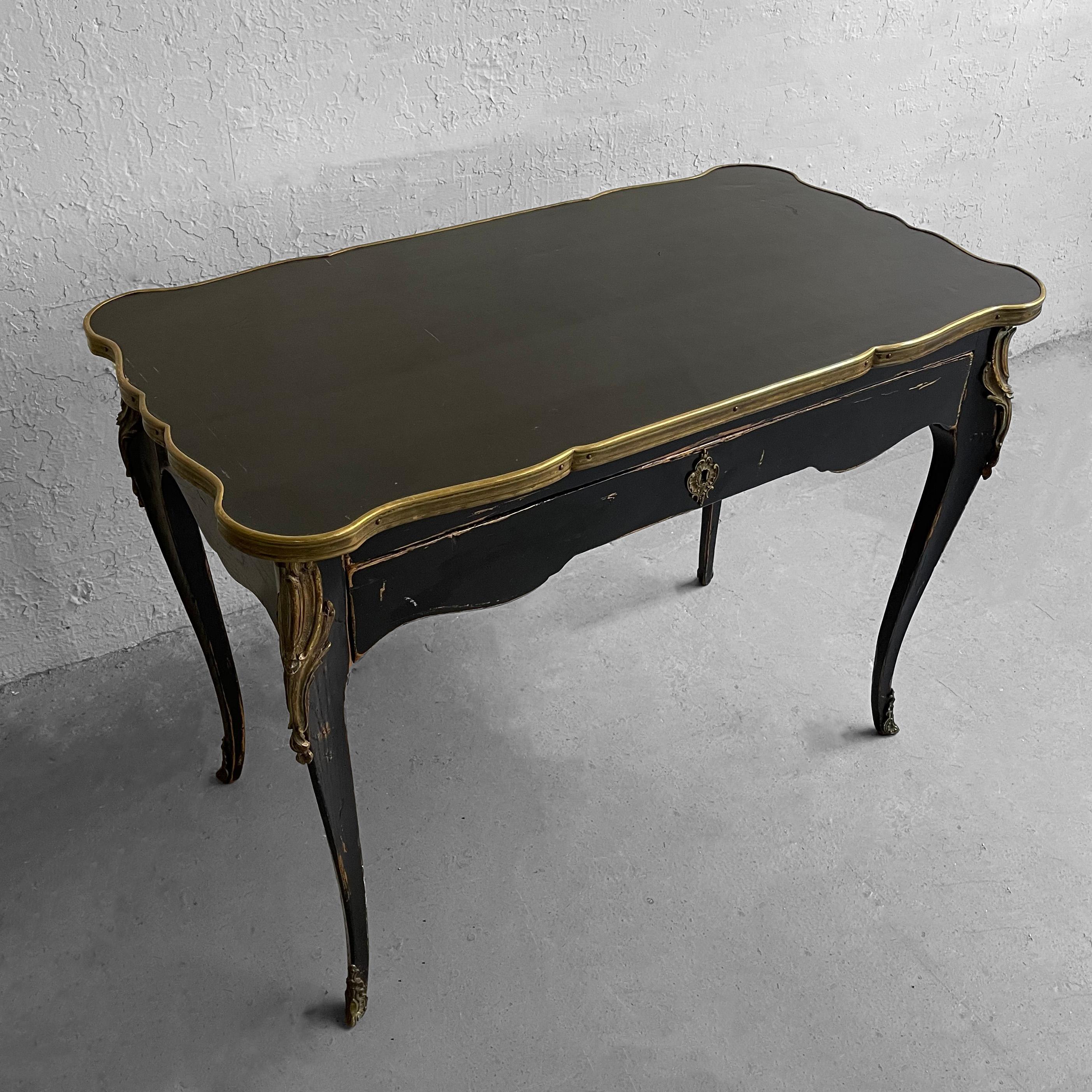 Brass French Mid-Century Louis XV Style Writing Desk For Sale