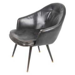 French Midcentury Lounge Chair in Patinated Leather, by Jacques Adnet