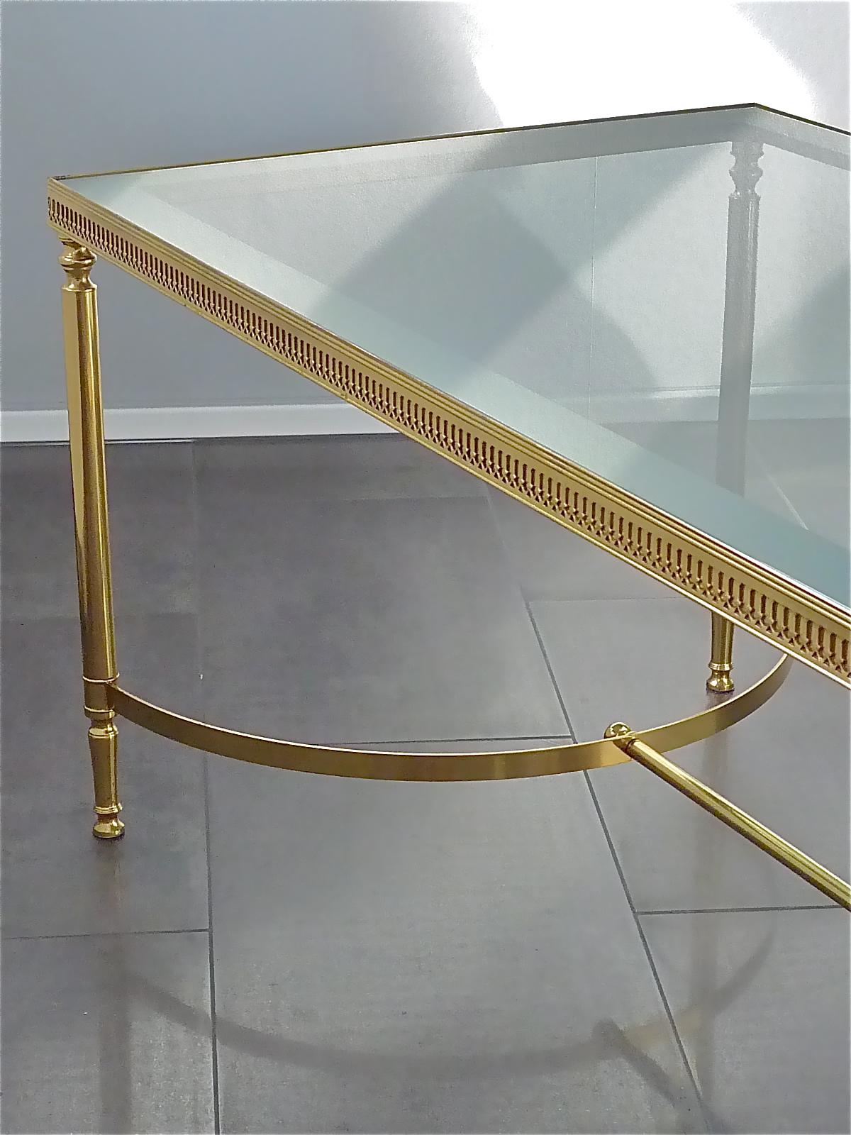 French Midcentury Maison Baguès Jansen Couch Sofa Table Brass Mirror Glass 1950s For Sale 8