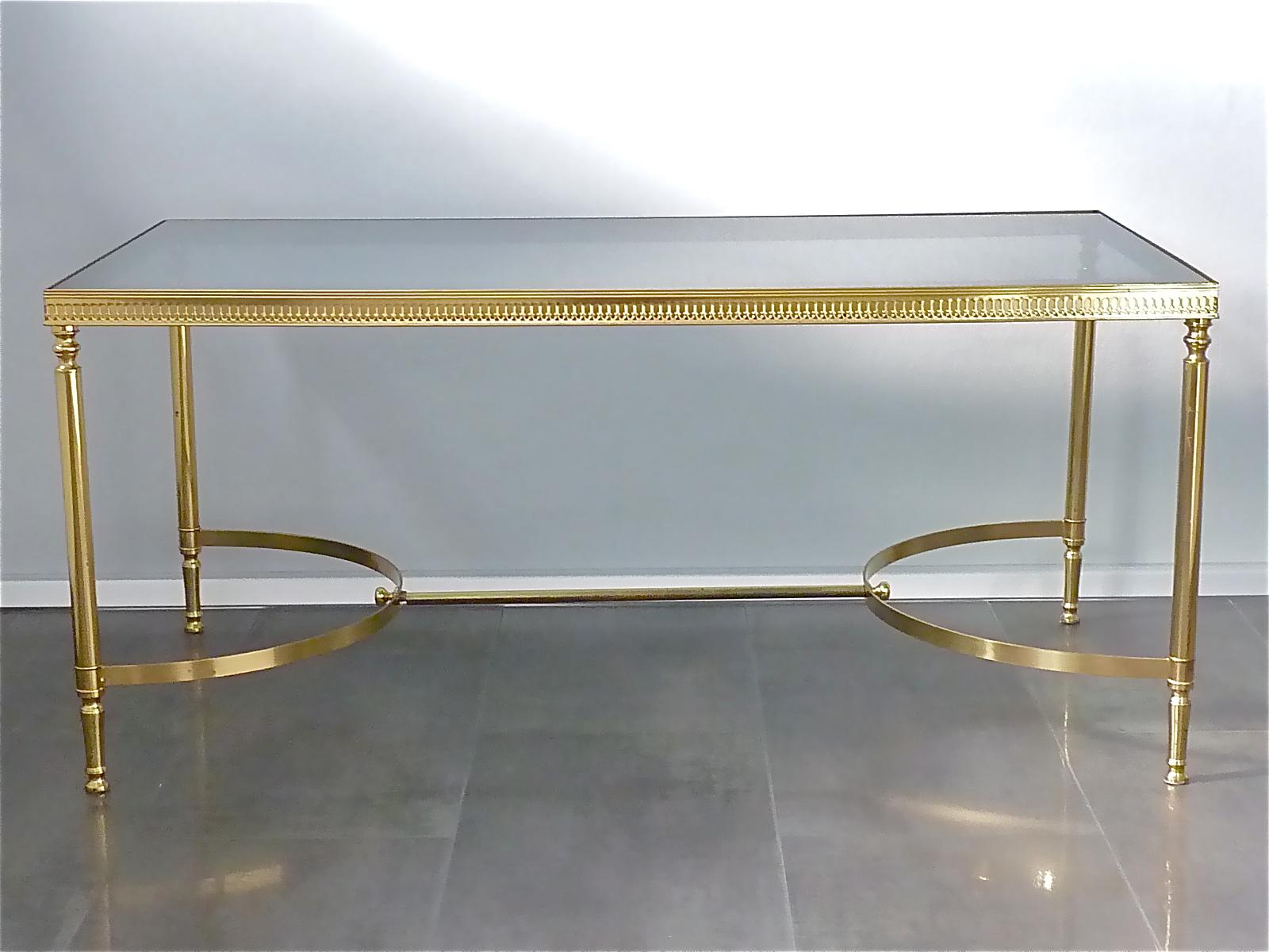 Mid-Century Modern French Midcentury Maison Baguès Jansen Couch Sofa Table Brass Mirror Glass 1950s For Sale