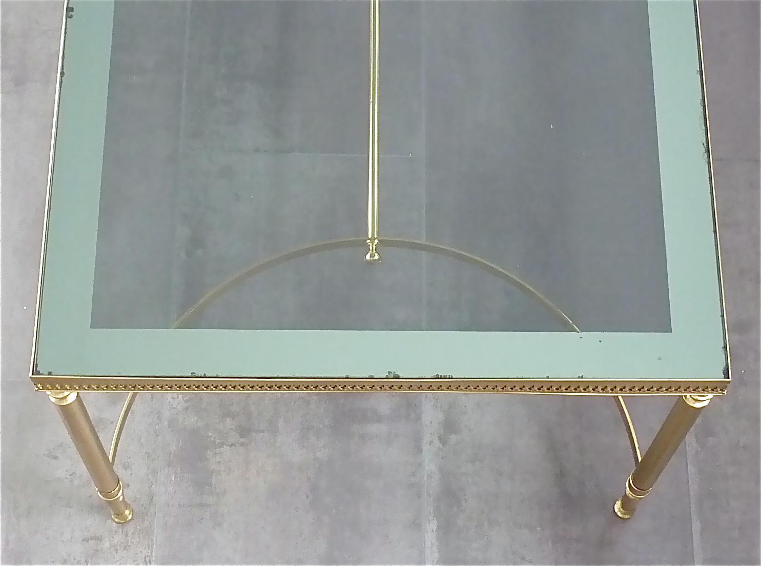 French Midcentury Maison Baguès Jansen Couch Sofa Table Brass Mirror Glass 1950s For Sale 2