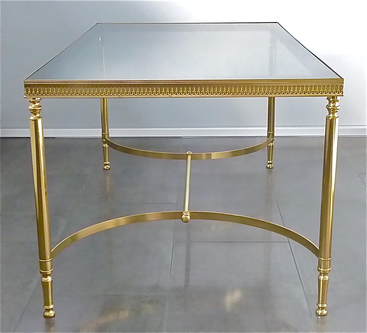 French Midcentury Maison Baguès Jansen Couch Sofa Table Brass Mirror Glass 1950s For Sale 3