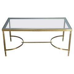 French Midcentury Maison Baguès Jansen Couch Sofa Table Brass Mirror Glass 1950s