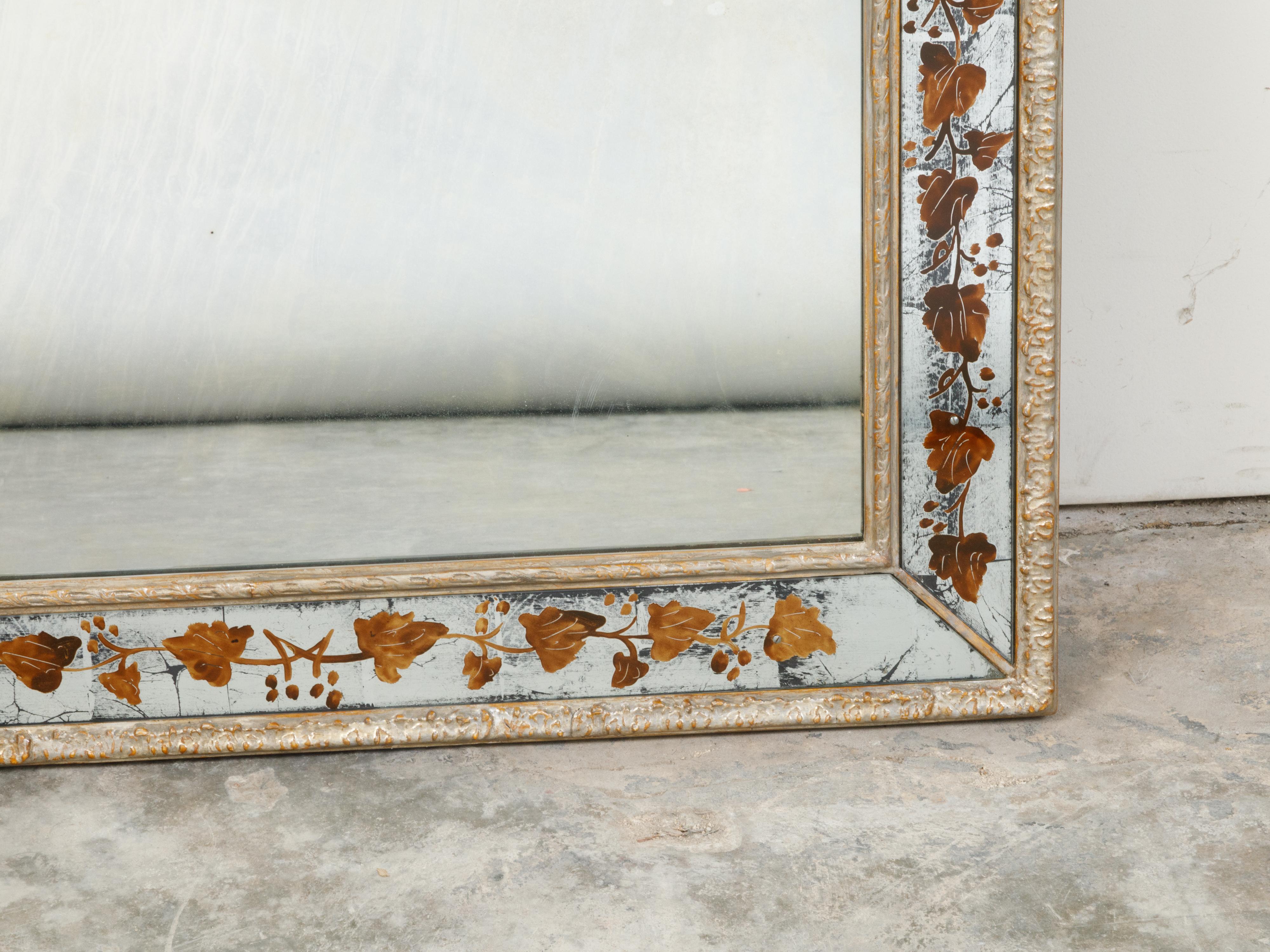 French Mid-Century Maison Jansen Camel Back Mirror with Painted Leaves In Good Condition In Atlanta, GA