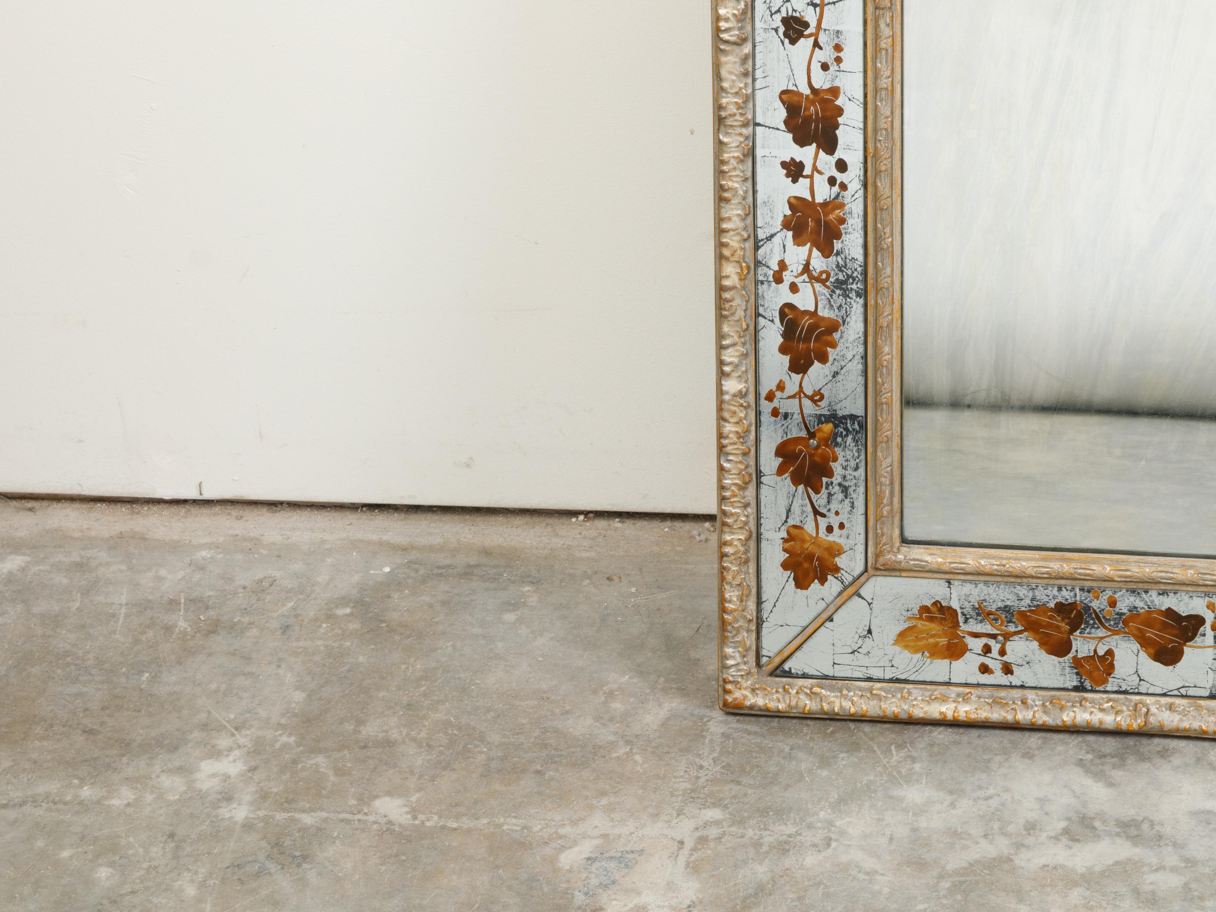 20th Century French Mid-Century Maison Jansen Camel Back Mirror with Painted Leaves