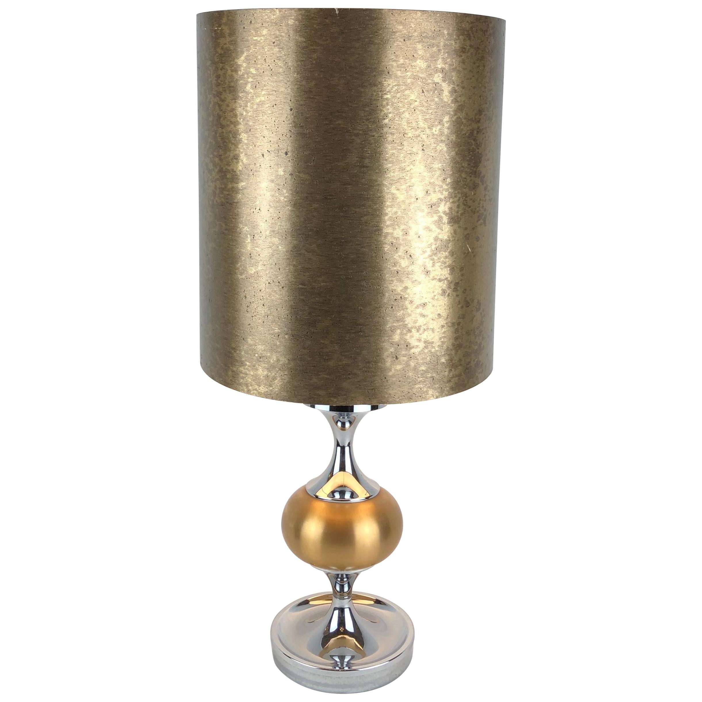 French Midcentury Maison Jansen Inspired Chrome Gold Shaded Table Lamp For Sale