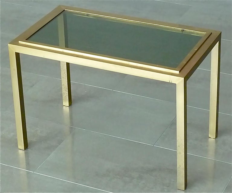 French Midcentury Maison Jansen Side Couch Table Patinated Brass Glass 1960s For Sale 13