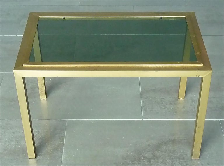 French Midcentury Maison Jansen Side Couch Table Patinated Brass Glass 1960s For Sale 1