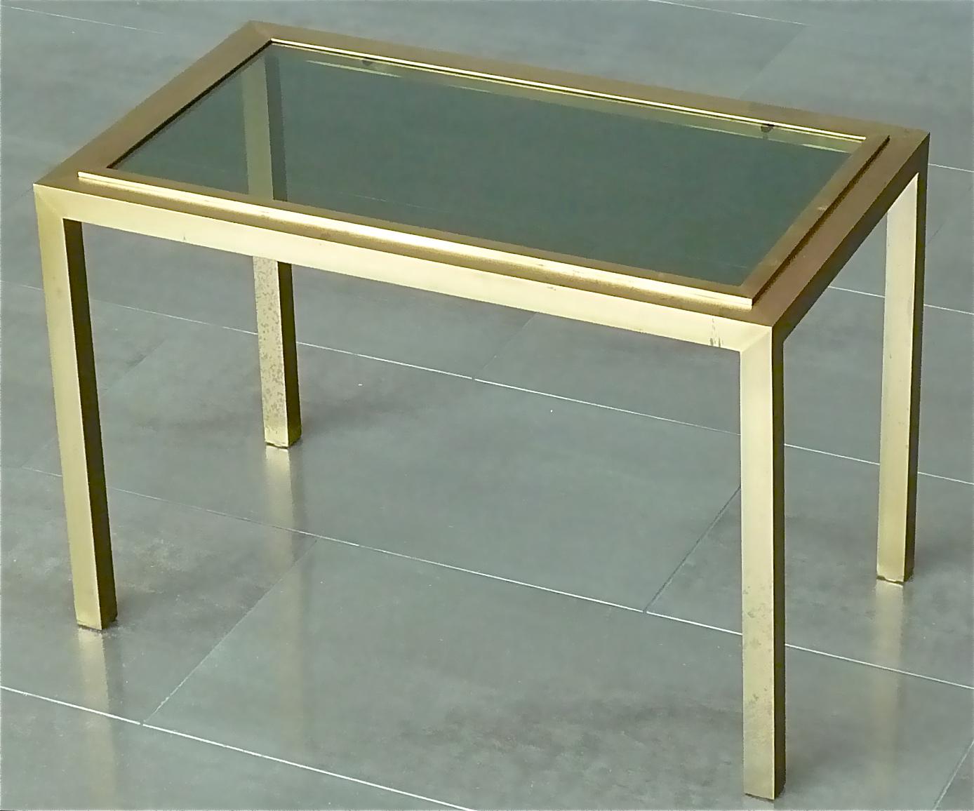 French Midcentury Maison Jansen Side Couch Table Patinated Brass Glass 1960s For Sale 2